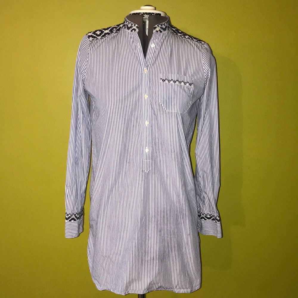 J. Crew Embroidered Button Down Pinstripe Shirt